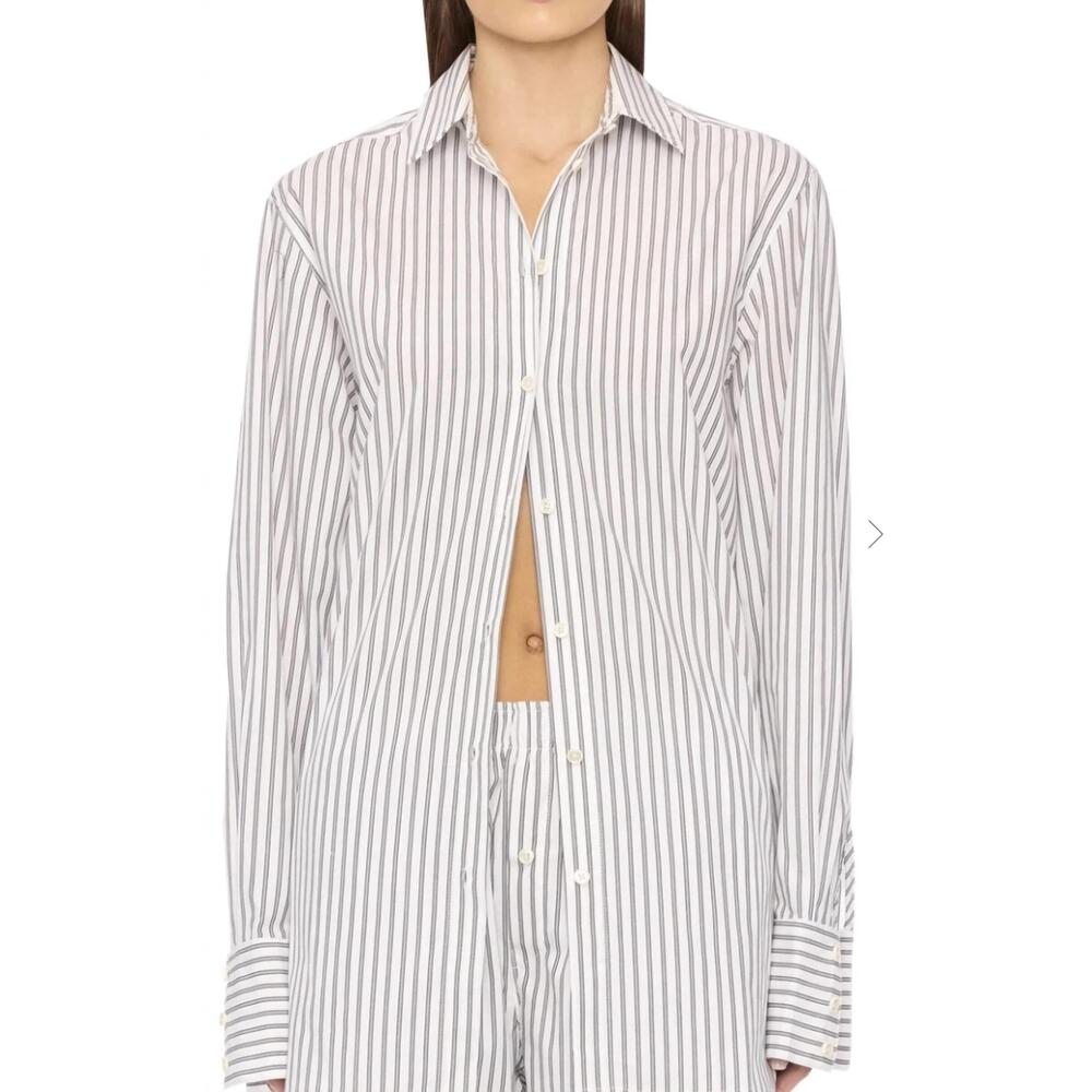 NEW ETERNE japanese cotton button down shirt in wht/blk stripe